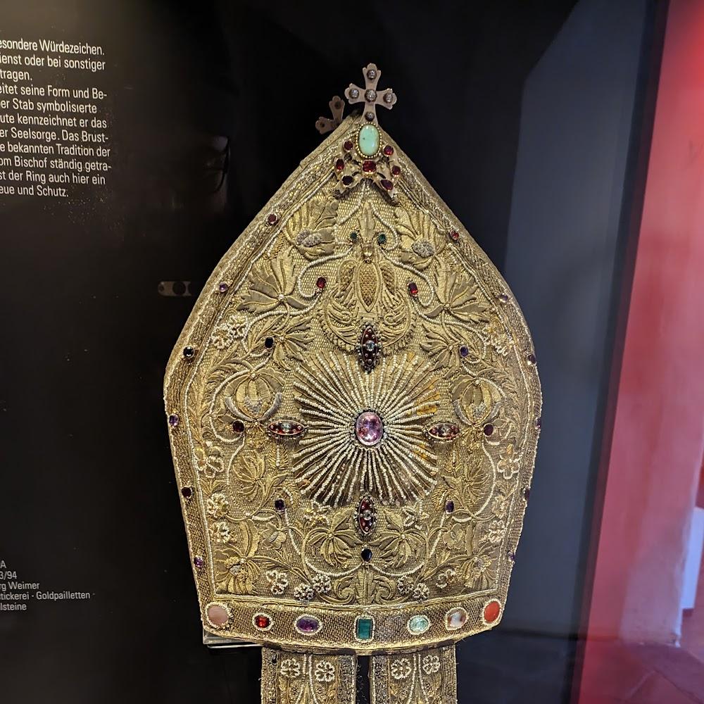 Gold embroidered mitre with jewels.